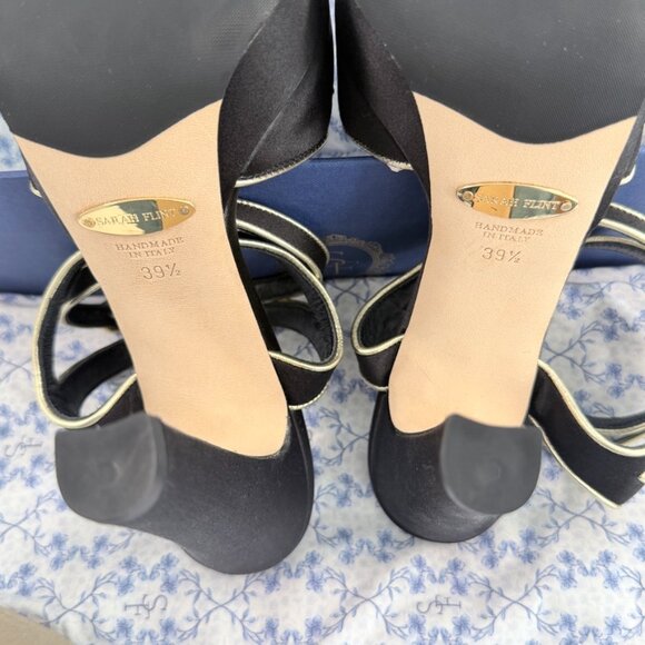 Sarah Flint Black Satin & Gold Mihaela 120mm platform Heels - Picture 12 of 13